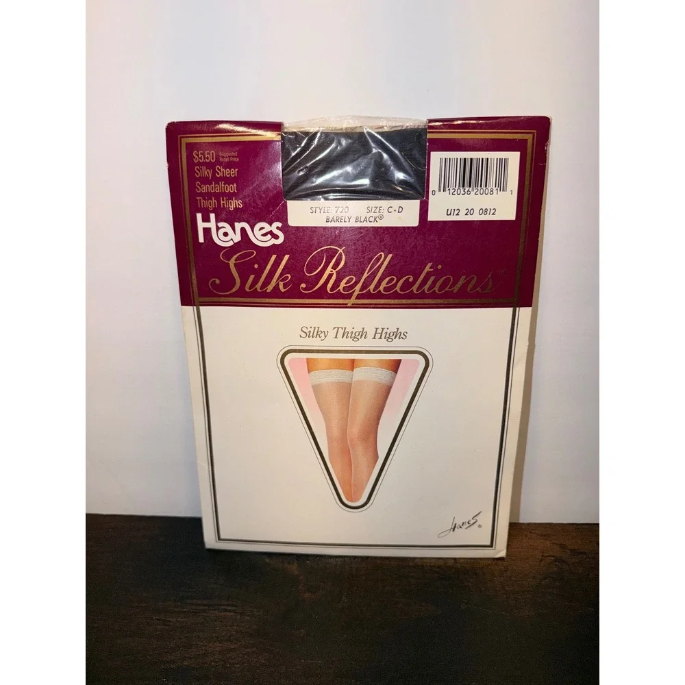 Hanes Silk Reflections Silky Thigh Highs Barely Black Style 720 Sz C-D Vintage